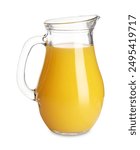 Fresh orange juice in glass jug isolated on white