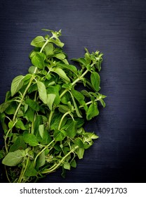 Fresh Oregano On A Dark Surface