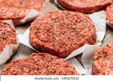 Fresh Organic Angus Beef Burger Patties From Above