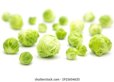 Fresh organic brussels sprouts isolated on white background.
