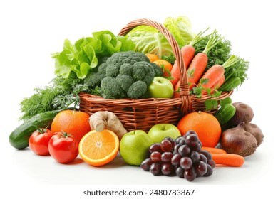 Fresh organic fruits and vegetables in wicker basket - Powered by Shutterstock