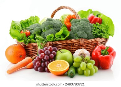 Fresh organic fruits and vegetables in wicker basket - Powered by Shutterstock