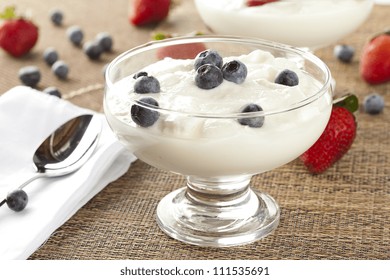 Fresh Organic Greek Yogurt With Blueberries On A Background