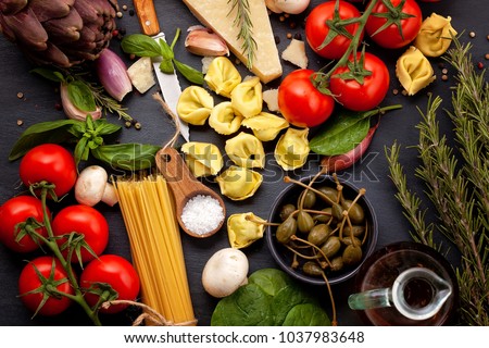 Fresh organic ingridients of italian recipes. Healthy food concept