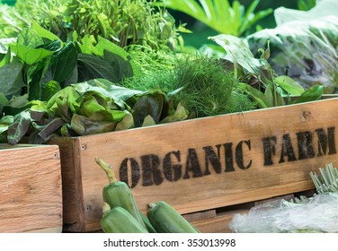 Fresh Organic Produce From Farm In Wooden Box