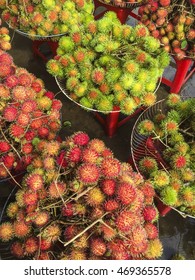 Fresh Organic Rambutan Fruits At The Market In Mekong Delta