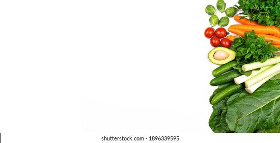Fresh Organic Vegetables With Avocado. Healthy Food Background Isolated On White Banner