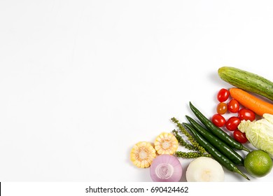 Fresh Organic Vegetables On White Background .