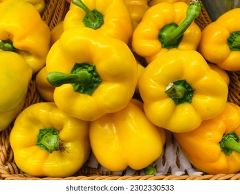 Fresh organic yellow sweet pepper (bell pepper,capcicum) group for sell in the supermarket. Ingredient for cooking food. Delicious with very good benefits and high vitamins for healthy eating. - Powered by Shutterstock