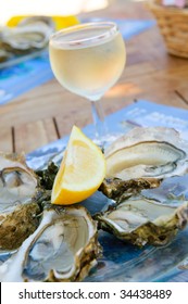 fresh oysters and a glass of wine