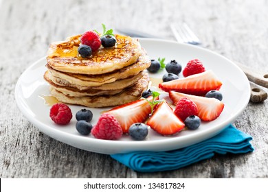fresh pancakes with fruits