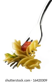 Fresh Pasta On A Fork Isolated On White