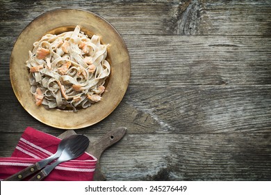 Fresh Pasta With Smoked Salmon In The Sauce