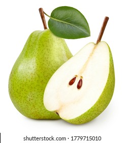 Fresh pear and half pear isolated on white background. Pear clipping path. Pear fruits - Shutterstock ID 1779715010