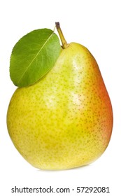 Fresh pear with leaf on white background - Shutterstock ID 57292081