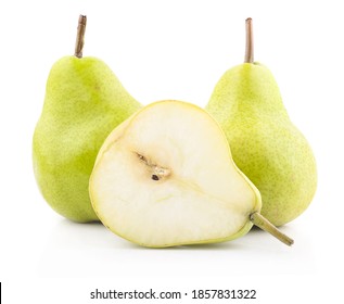 Fresh pears, one and a half yellow fruit isolated on white background - Shutterstock ID 1857831322