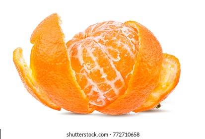 Fresh Peeled Mandarin Orange Isolated On White Background With Clipping Path