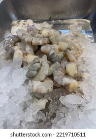 Fresh Peeled Prawns Covered With Ice