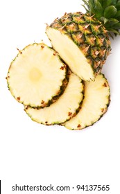 Fresh Pineapple Isolated On A White Background. Top View.