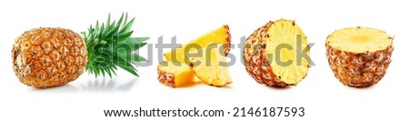 Fresh pineapple isolated on white background. Clipping path pineapple. Pineapple collection macro studio photo