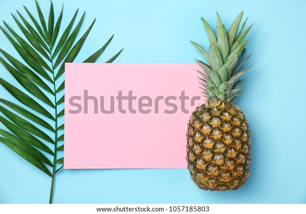 Fresh Pineapple On Color Background Flat Stock Photo (Edit Now) 1057185803