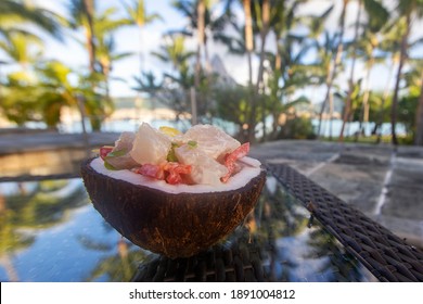 Fresh Poisson Cru Raw Fish Served In A Coconut Shell 