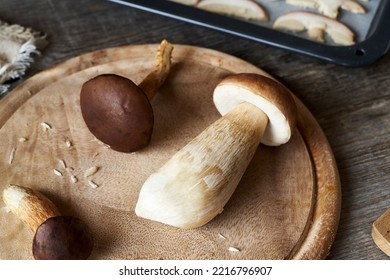 Fresh Porcini And Other Wild Edible Mushrooms On A Table