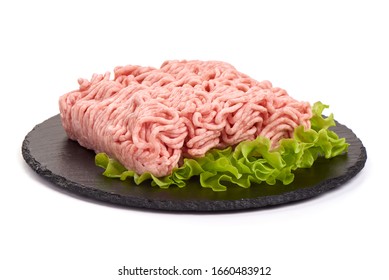 Fresh Pork Minced Meat, Isolated On White Background.