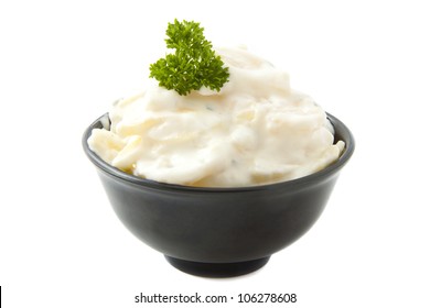 Fresh Potato Salad In Bowl Isolated Over White