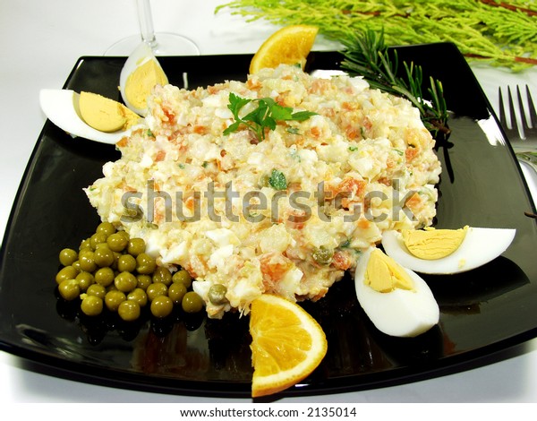 Fresh Potato Salad Whit Boiled Eggs Food And Drink Stock Image