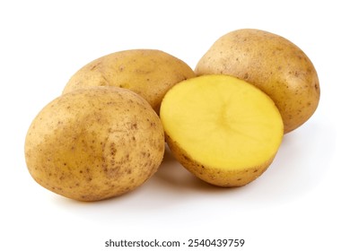 Fresh potatoes, organic potato, isolated on white background