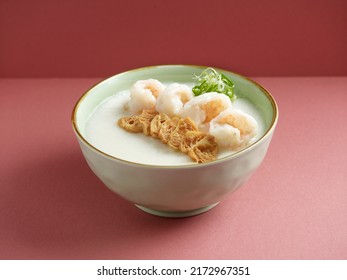 Fresh Prawn Congee Served In A Dish Isolated On Mat Side View On Grey Background