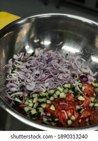 Fresh Prepping And Cooking In A Restaurant Grade Kitchen. 