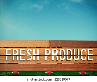 Fresh Produce Hand Painted Wooden Sign On A Vintage Green Truck With Room For Your Own Message