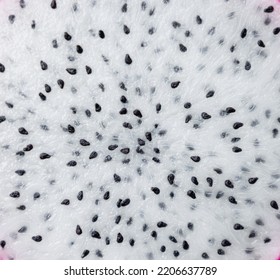  Fresh Pulp Dragon (pitaya Or Pitahaya) Fruit Textured Background, White Surface Sweet With Black Seeds. Closeup Or Macro Of Texture Detail Dragonfruit 
