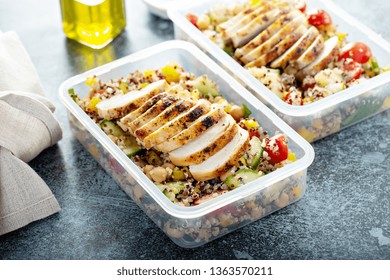 Fresh Quinoa Tabbouleh Salad With Grilled Chicken And Chickpeas, Healthy Meal Prep