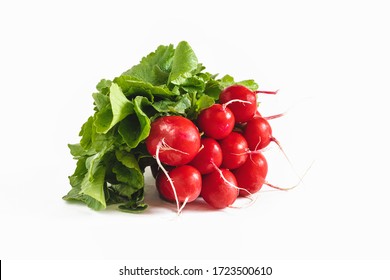 Fresh radish with leaves isolated on white background