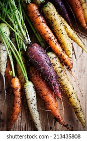 Fresh rainbow carrots picked from the garden - Shutterstock ID 213435808