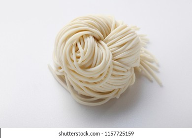 Fresh Ramen Noodles On White Background.