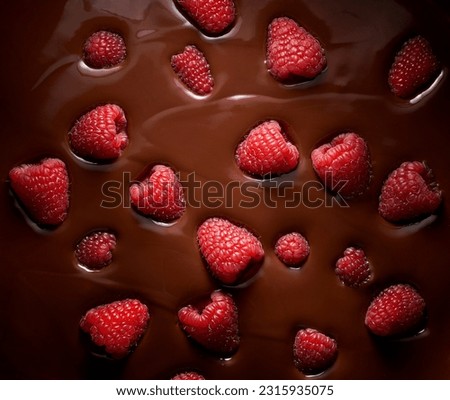 Fresh raspberries in liquid dark rich chocolate              