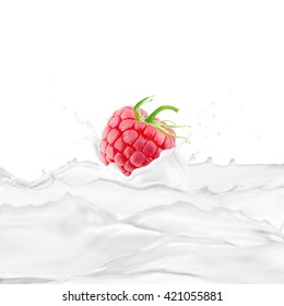 Fresh Raspberry With Milk Splash