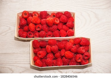 Fresh Raspberry In A Natural Birch Bark Box