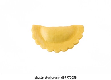 Fresh Ravioli Pasta Isolated On White Background. Half Moon Shape