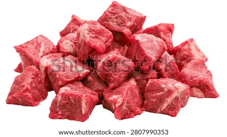 Fresh raw beef cubes cut into small pieces for cooking