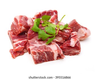 Fresh Raw Beef Cubes Isolated On White 