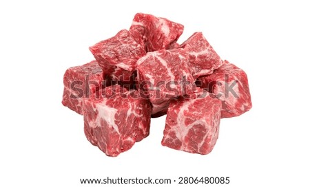 Fresh raw beef cubes with marbled fat texture for cooking