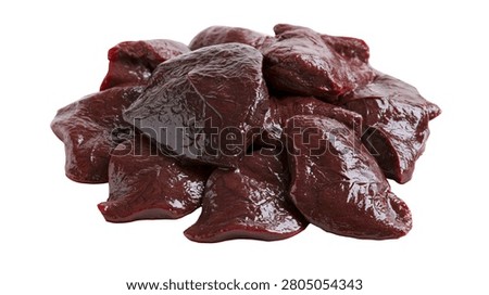 Fresh raw beef liver chunks piled together