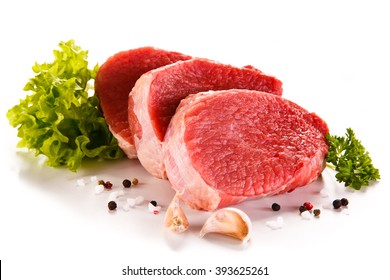 Fresh Raw Beef On White Background 