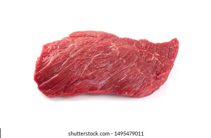 Fresh raw beef steak isolated on white background. Large piece of buffalo meat filet closeup