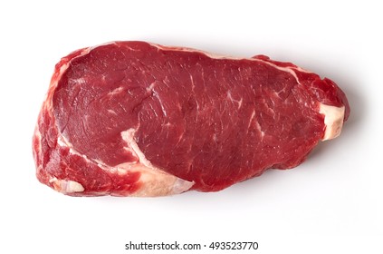 Fresh Raw Beef Steak Isolated On White Background, Top View
